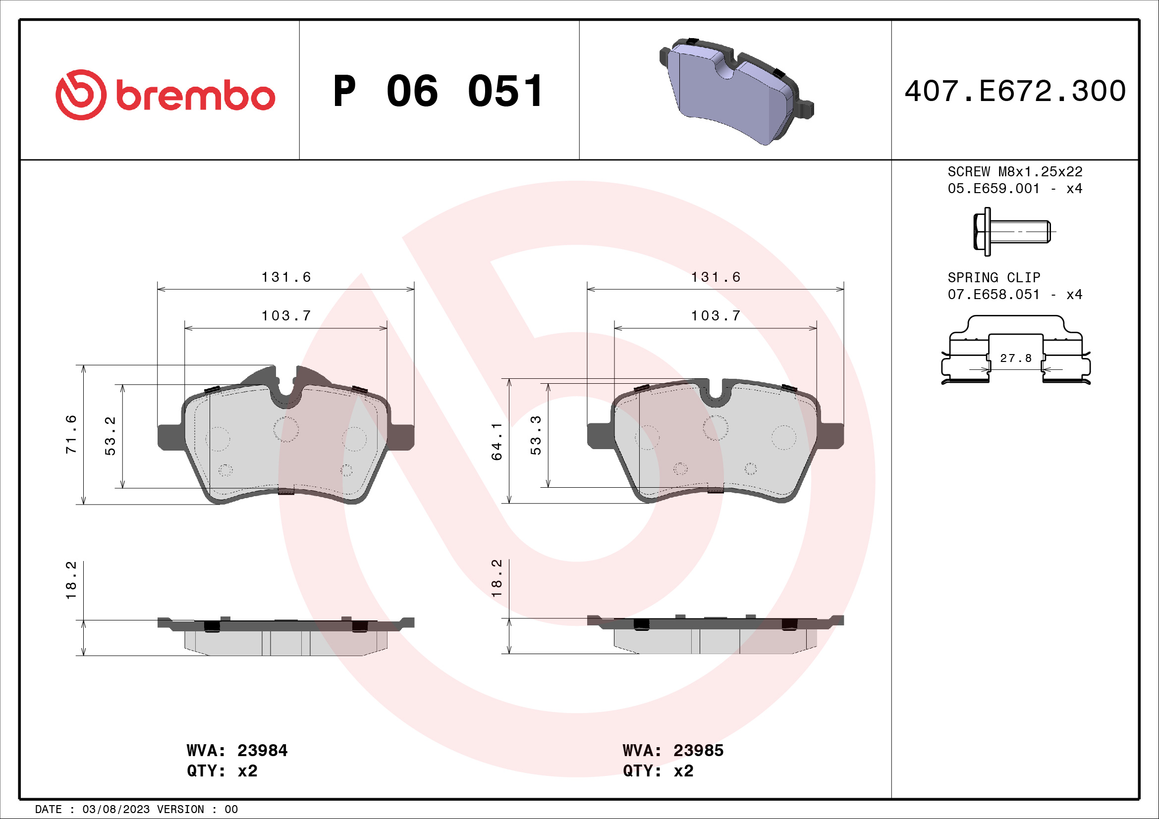 A.B.S. P 06 051 BREMBO Bremsbelagsatz, Scheibenbremse